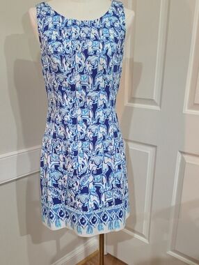 Lilly Pulitzer Cathy Shift Dress in Bomber Blue Get Trunky Elephant Print-Size 2